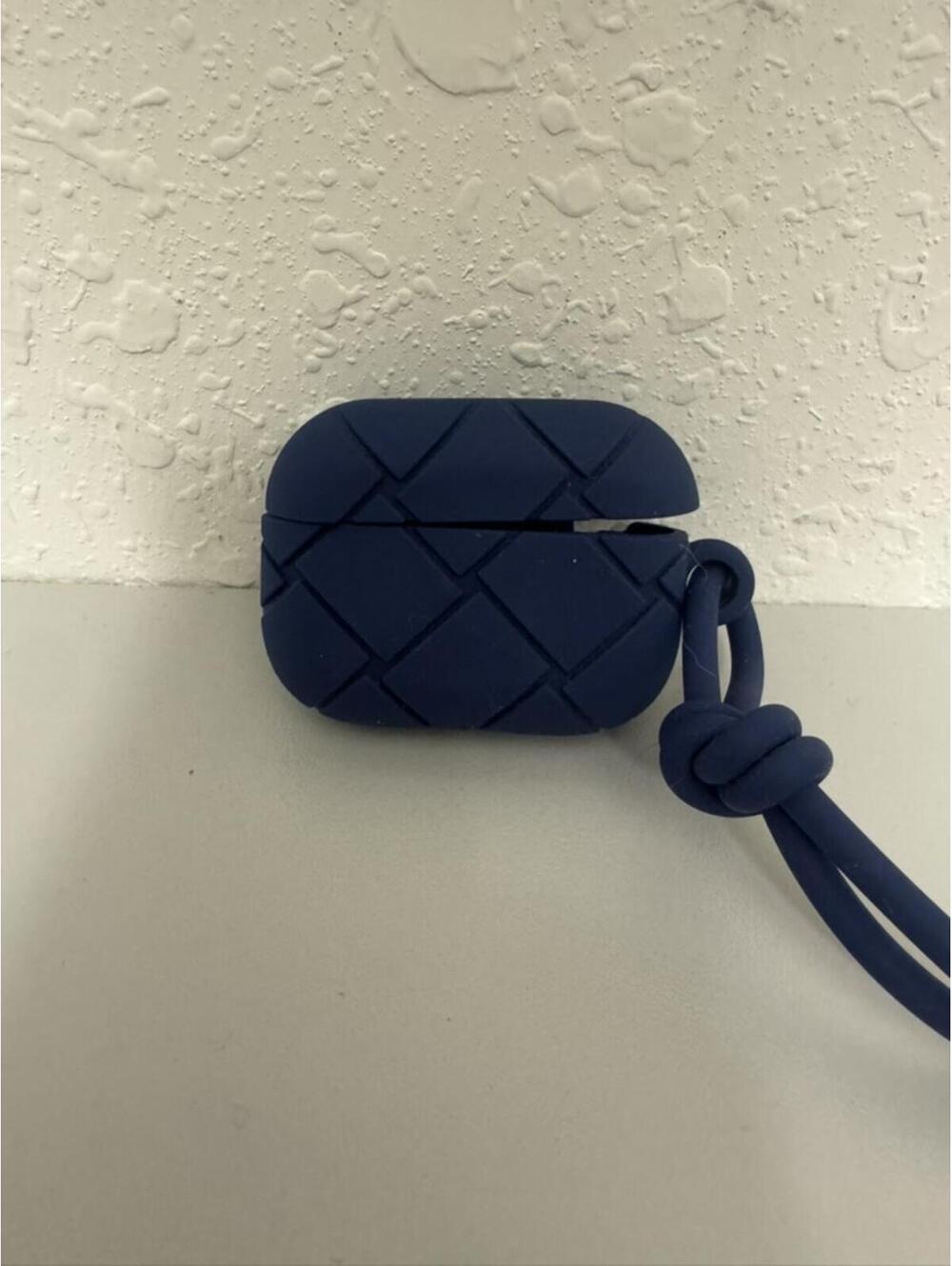 Bottega Veneta Navy Blue Silicone Protective Case with Strap for Airpod Pro